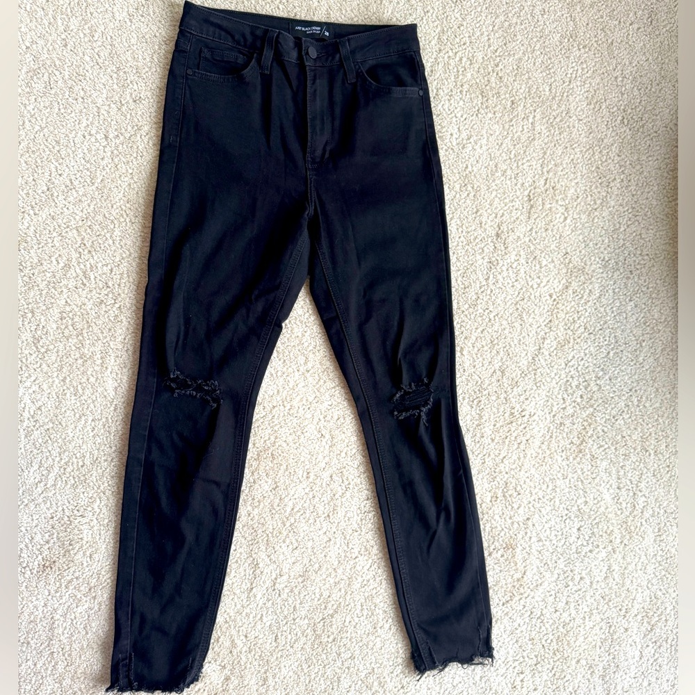 Just Black Denim Women's Black Distressed Skinny Jeans Sz 28